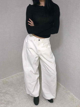 Clean Wash High-Waisted Semi-Wide Long Pants