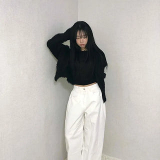 Clean Wash High-Waisted Semi-Wide Long Pants