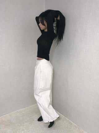 Clean Wash High-Waisted Semi-Wide Long Pants