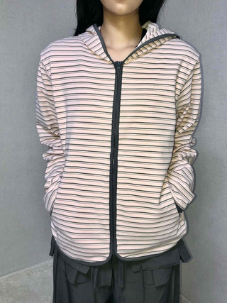 Wide Collar Striped Button Zip-Up Fleece Jumper