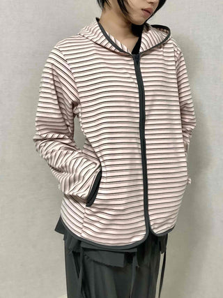 Wide Collar Striped Button Zip-Up Fleece Jumper