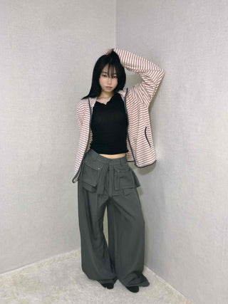 Wide Collar Striped Button Zip-Up Fleece Jumper