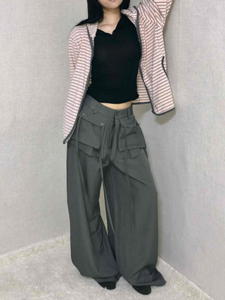 Wide Collar Striped Button Zip-Up Fleece Jumper