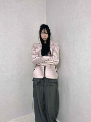 Wide Collar Striped Button Zip-Up Fleece Jumper