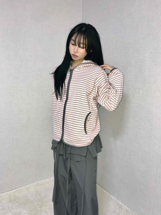 Wide Collar Striped Button Zip-Up Fleece Jumper
