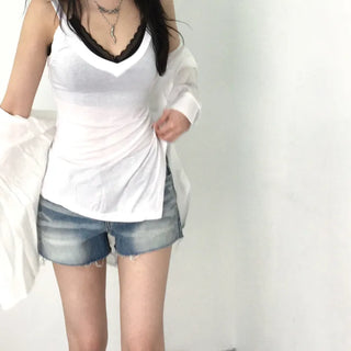 Cambi V-neck See-through Sleeveless Top