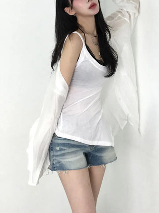 Cambi V-neck See-through Sleeveless Top