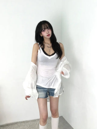 Cambi V-neck See-through Sleeveless Top