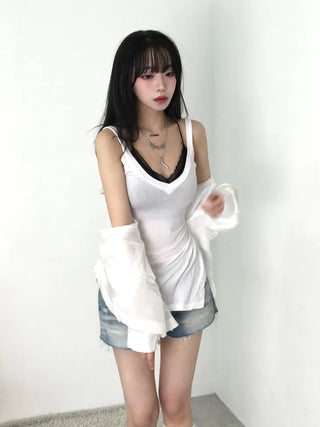 Cambi V-neck See-through Sleeveless Top