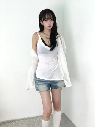 Cambi V-neck See-through Sleeveless Top