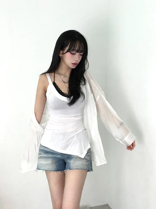 Cambi V-neck See-through Sleeveless Top