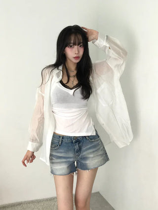 Cambi V-neck See-through Sleeveless Top