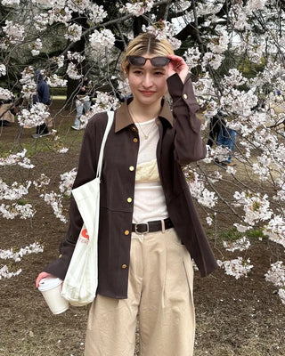 Double-pleated wide cotton pants