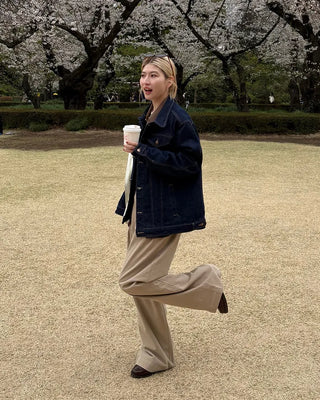 Double-pleated wide cotton pants