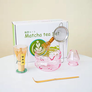Pink and Purple Glass Matcha Set