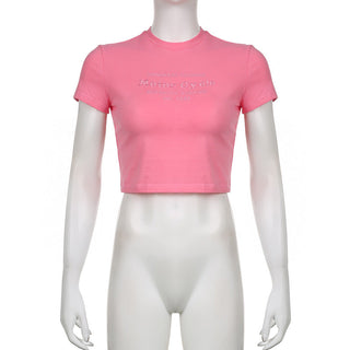 Letter embroidered tight short-sleeved T-shirt