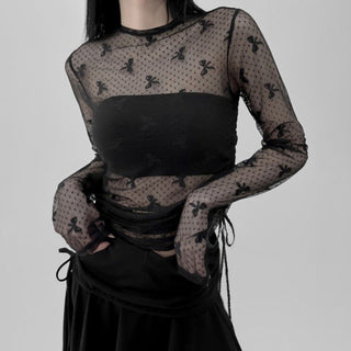 Nightclub polka dot lace-up top