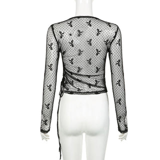 Nightclub polka dot lace-up top