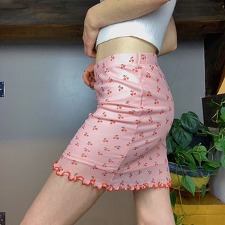 Sweet Cherry Print Mesh Double-Layer Skirt
