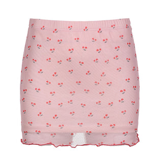 Sweet Cherry Print Mesh Double-Layer Skirt