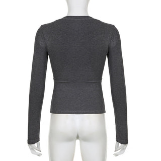 V-neck fake two-piece long-sleeved Top