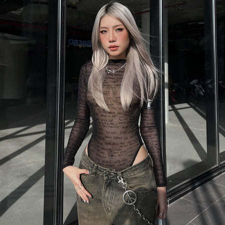 transparent letter print jumpsuit