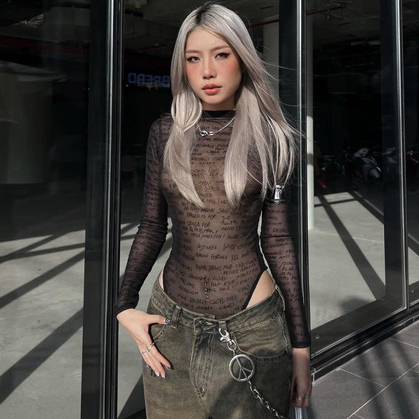 transparent letter print jumpsuit