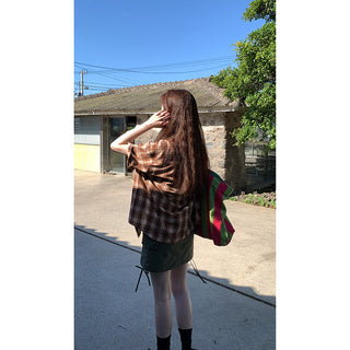 orange plaid  shirt