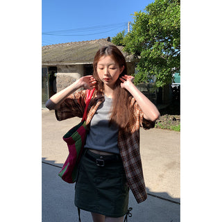 orange plaid  shirt