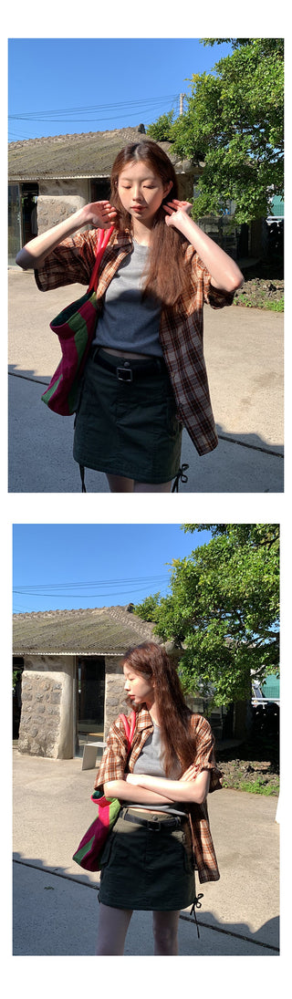 orange plaid  shirt