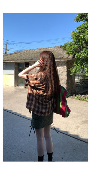 orange plaid  shirt