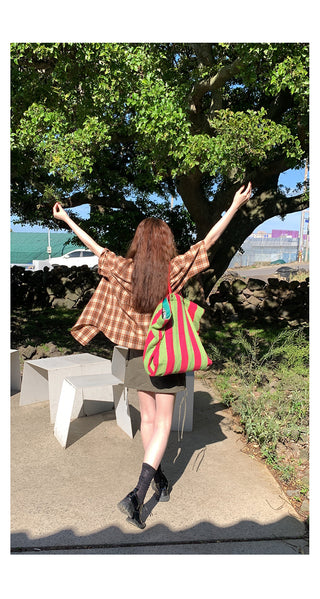 orange plaid  shirt