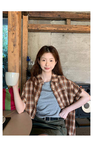 orange plaid  shirt