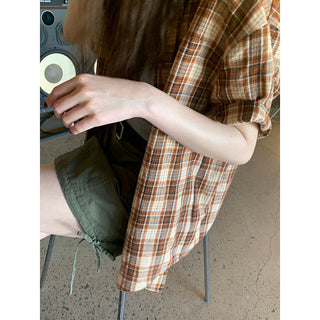orange plaid  shirt