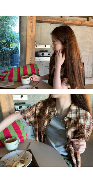 orange plaid  shirt