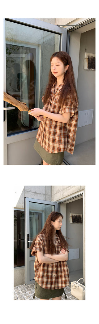 orange plaid  shirt