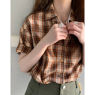 orange plaid  shirt