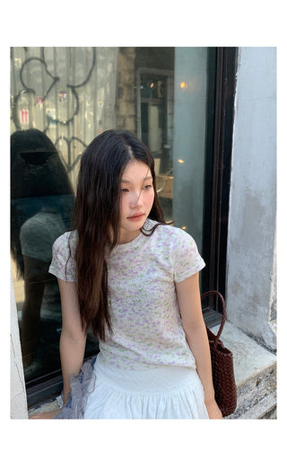 purple floral knitted top