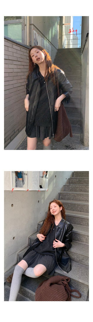 gray knitted pleated skirt