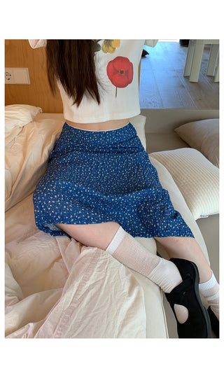 elegant blue floral skirt