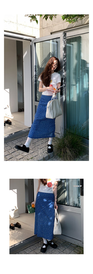 elegant blue floral skirt