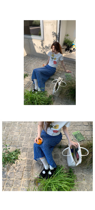 elegant blue floral skirt