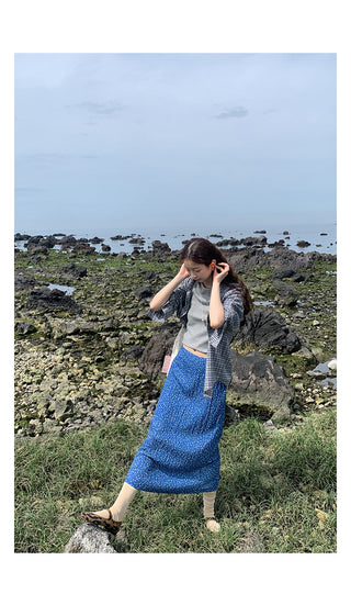 elegant blue floral skirt