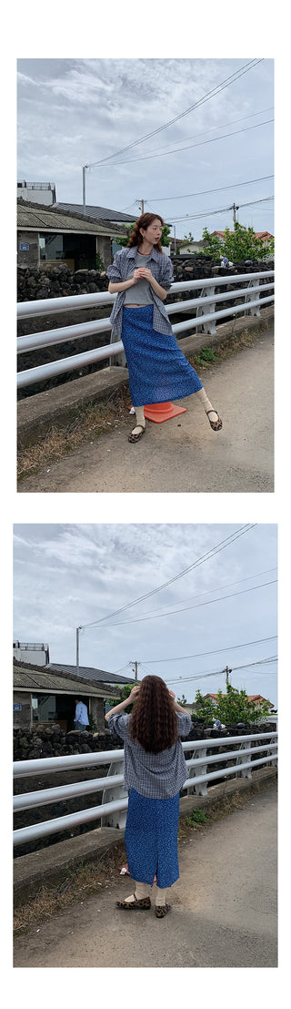elegant blue floral skirt