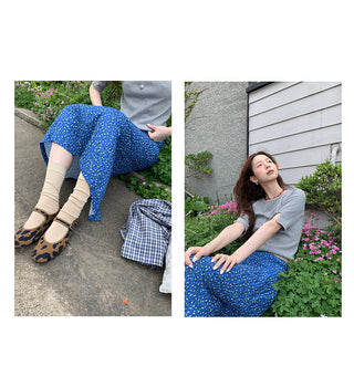 elegant blue floral skirt