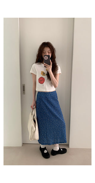 elegant blue floral skirt