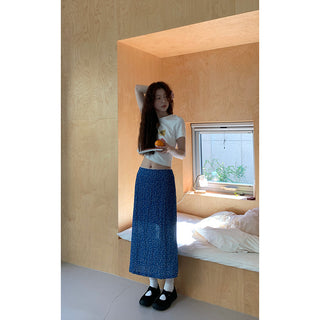 elegant blue floral skirt