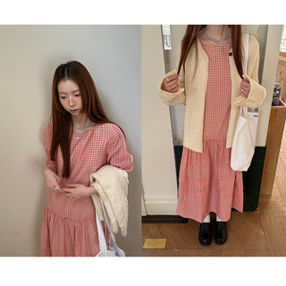 pink plaid  dress