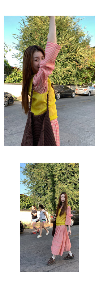 pink plaid  dress