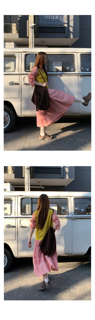 pink plaid  dress